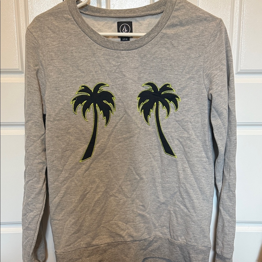 Volcom Gray Sweatshirt with Black and Green Palm Trees